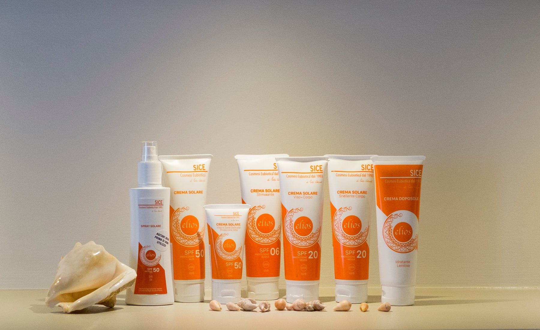 Linea solare Elios di SICE con spray, creme e doposole